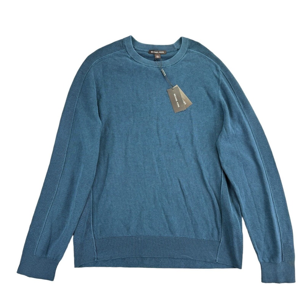 Michael Kors Mens Garment-Dyed Crewneck Sweater Blue 2XL